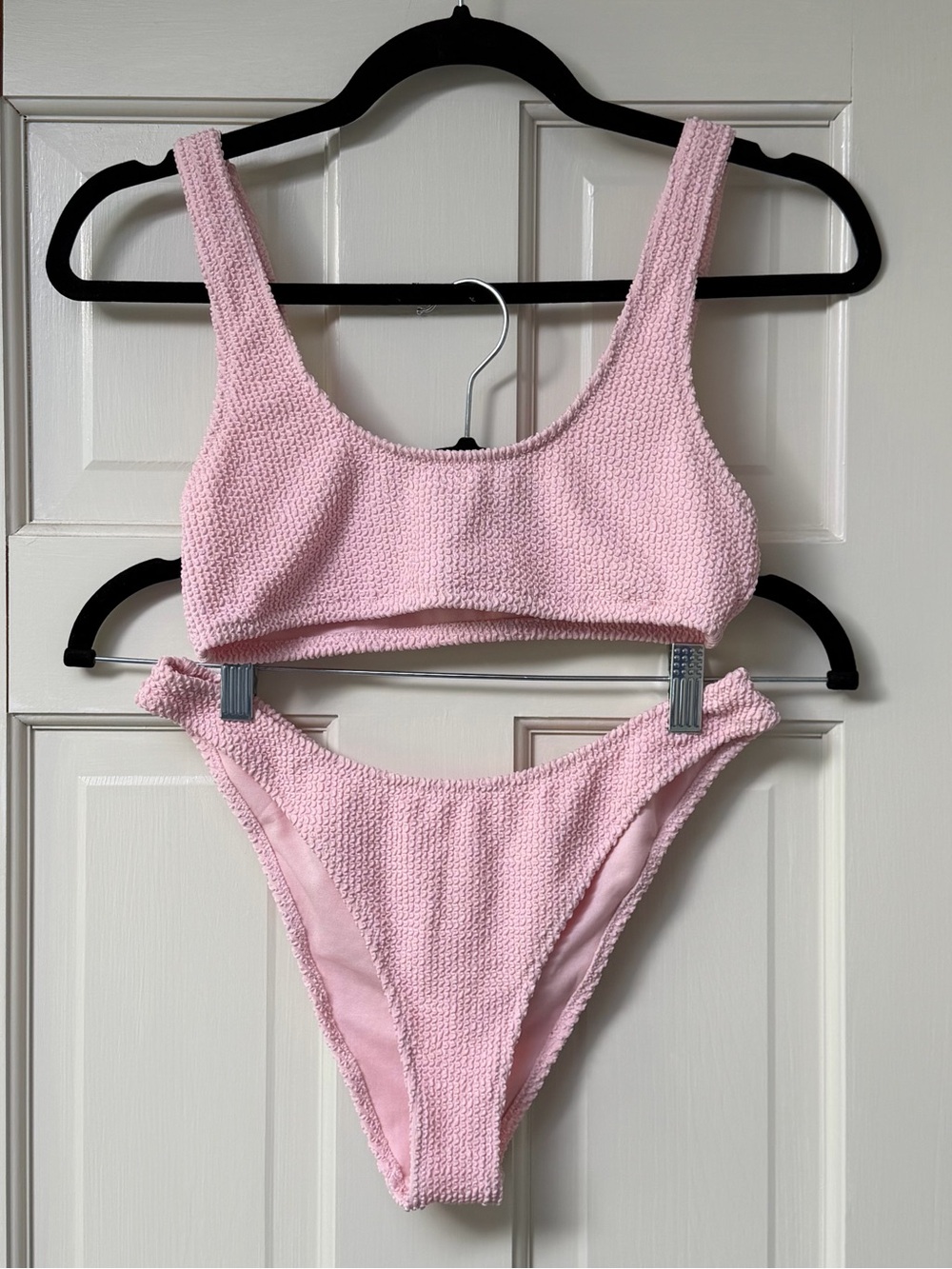 H&M Pink Textured Bandeau Bikini Set